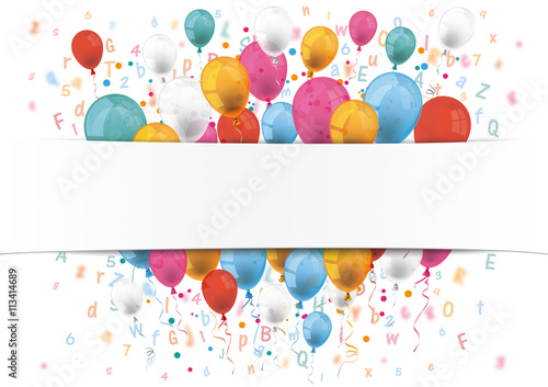 Banner mit Luftballons, Zahlen und Buchstaben
