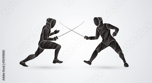 Fencing Fighter designed using black grunge brush graphic vector