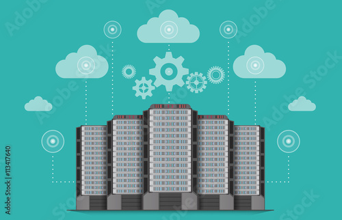 Network communications server computer concept.