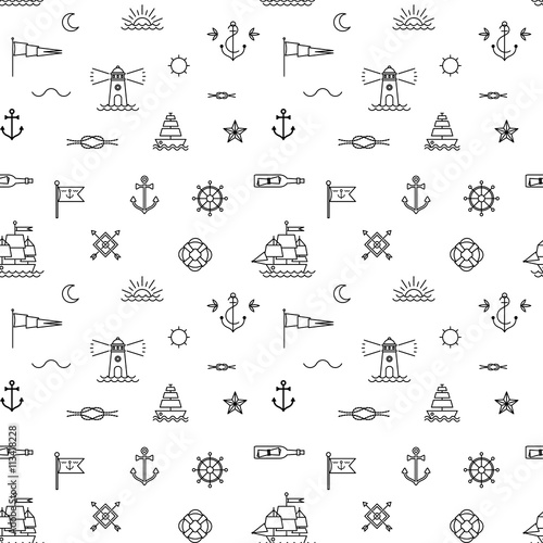 Seamless line art summer beach background