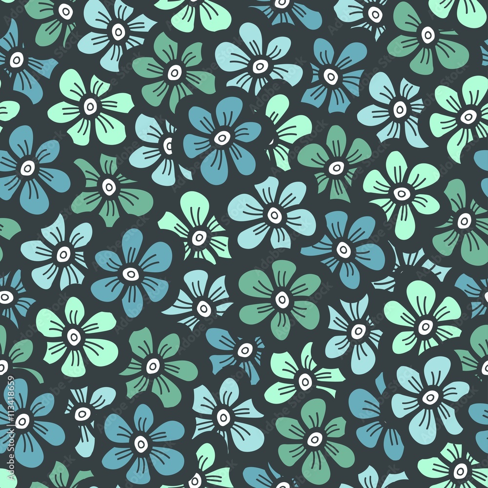 green seamless flower doodle pattern, vector illustration green seamless flower doodle pattern, vector illustration