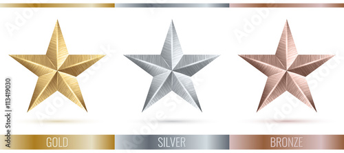 Vector illustration of realistic metallic 3 stars