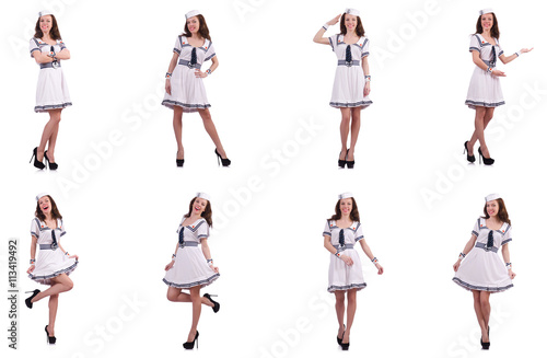 Collage of woman sailor isolated on white