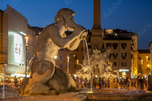 Photography Fontana del Moro on Piazza Navona at night, Rome
