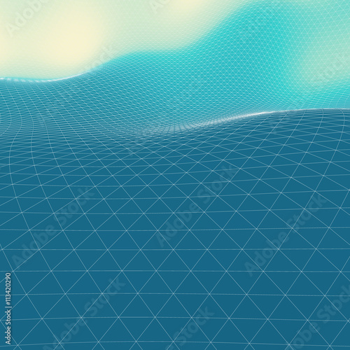Abstract Landscape Background. Mosaic. 3D Wireframe Terrain. Vector Illustration. 