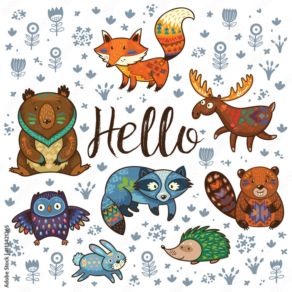 Fototapeta premium Forest tribal animals vector set