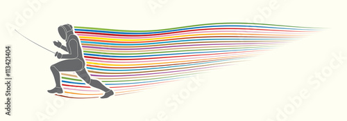 Fencing pose with line rainbow movement graphic vector