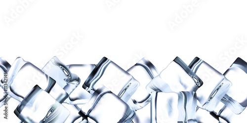 Lot of ice blocks on white background isolated. Vector border. R