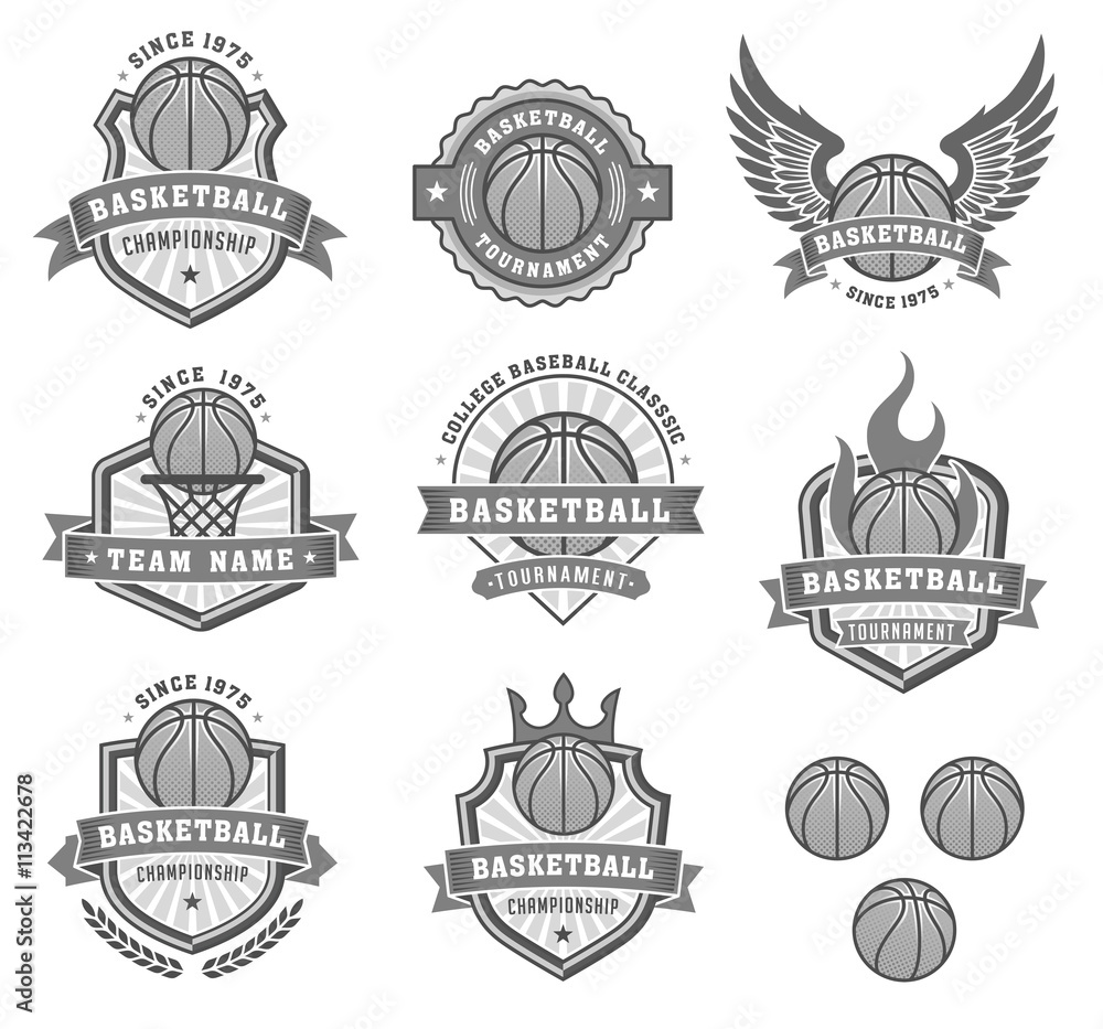 Vector Basketball Grayscale Logos 2
