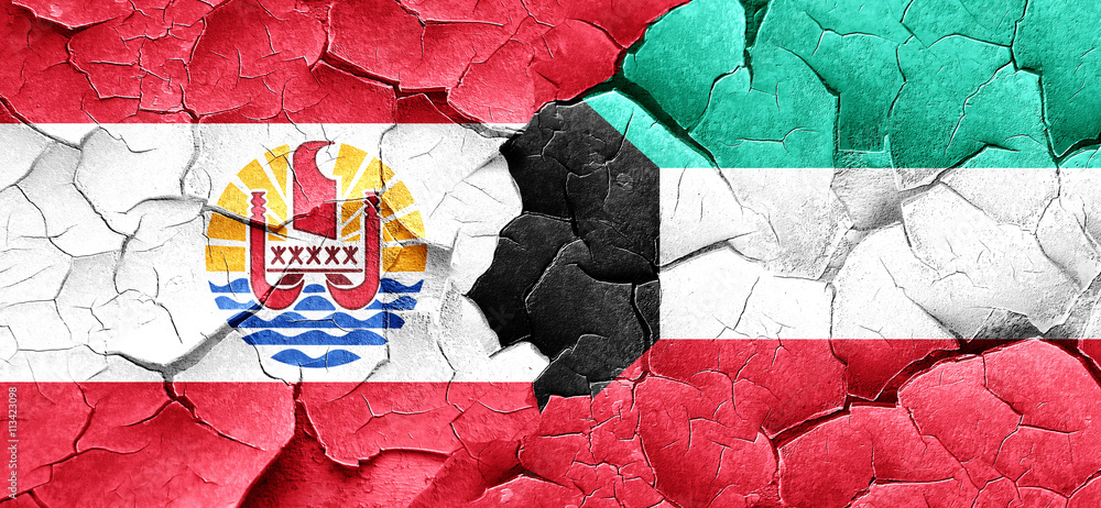 french polynesia flag with Kuwait flag on a grunge cracked wall french polynesia flag with Kuwait flag on a grunge cracked wall
