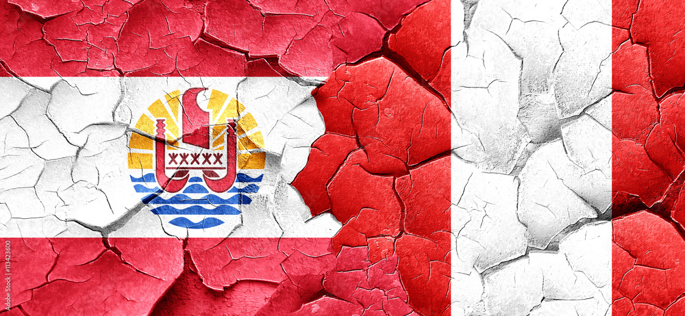 french polynesia flag with Peru flag on a grunge cracked wall french polynesia flag with Peru flag on a grunge cracked wall