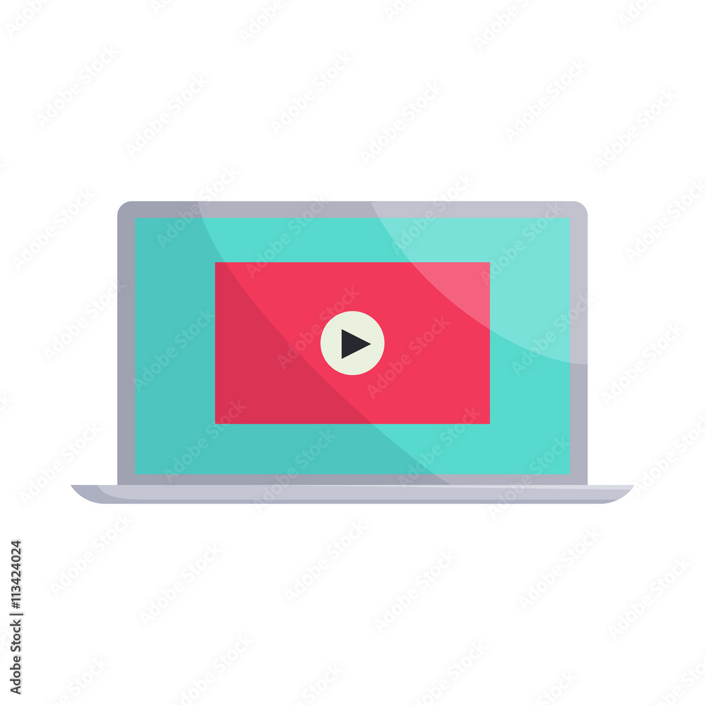 Video movie media player on the laptop icon Video movie media player on the laptop icon