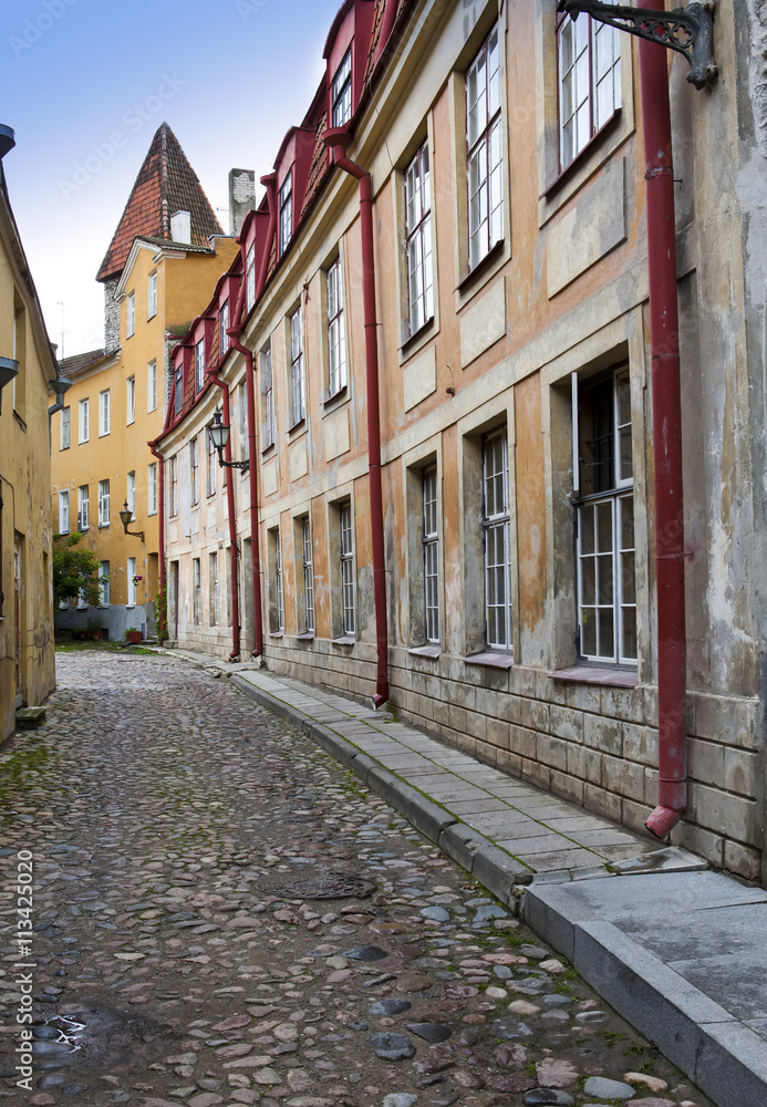 Old houses on the Old city streets. Tallinn. Estonia