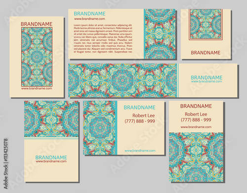 Vector set of business cards flayers banners with oriental pattern.