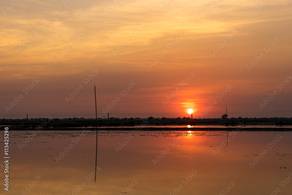 color of sunset background at salt pan