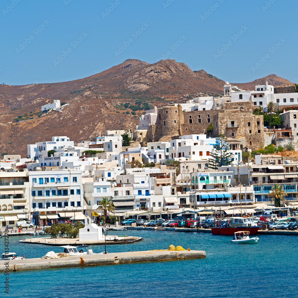 old history  in cyclades island harbor and boat santorini naksos