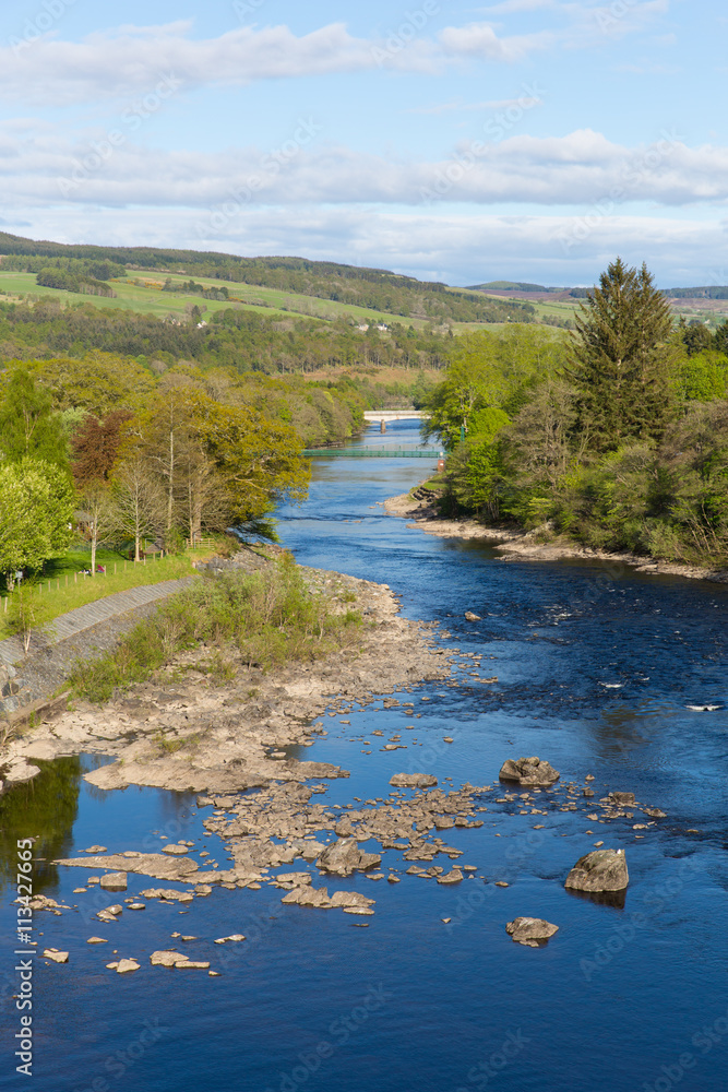 Pitlochry Scotland UK view of River Tummel popular tourist destination in summer
