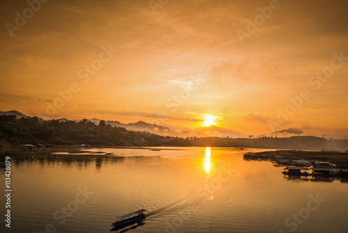landscape view on bridge Mon at sunrise, Kanchanaburi © wuttichok
