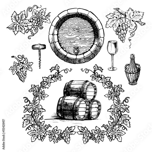Wine and winemaking vintage set.