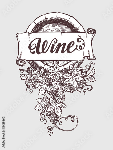 Wine and winemaking vintage vector barrel