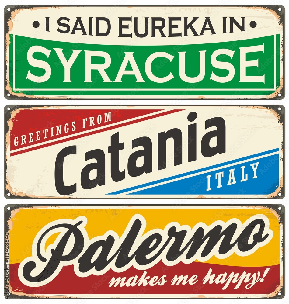Fototapeta premium Italian cities retro metal signs set.