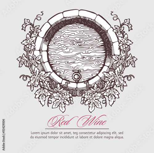 . Wine barrel with grapes wreath
