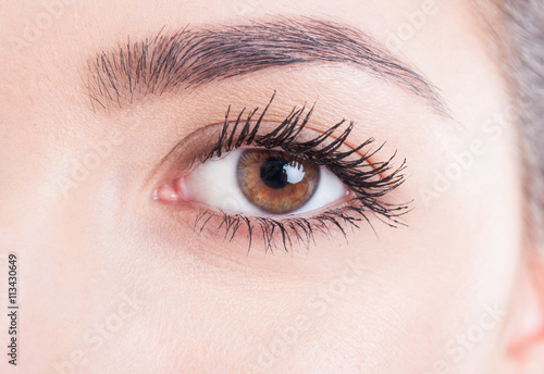 Beauty close-up eye with mascara and natural skin look