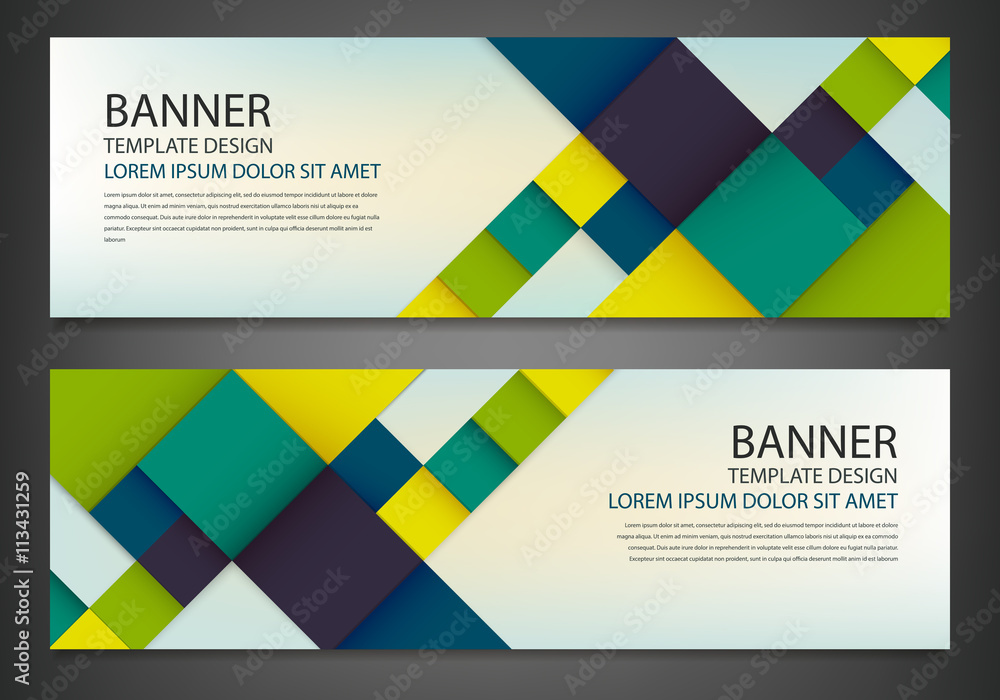 Two banners with colorful squares. Business design template. Website template. Horizontal banners set. Vector Two banners with colorful squares. Business design template. Website template. Horizontal banners set. Vector