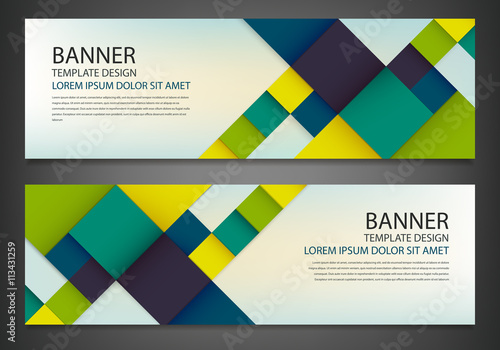 Two banners with colorful squares. Business design template. Website template. Horizontal banners set. Vector