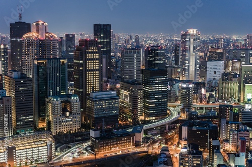 The skyline of Osaka at night © shantihesse
