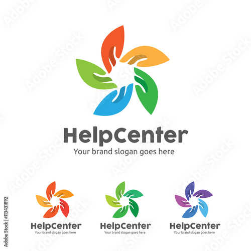 Team Help Logo, Hand in the the circle order, Hand Flower Vector