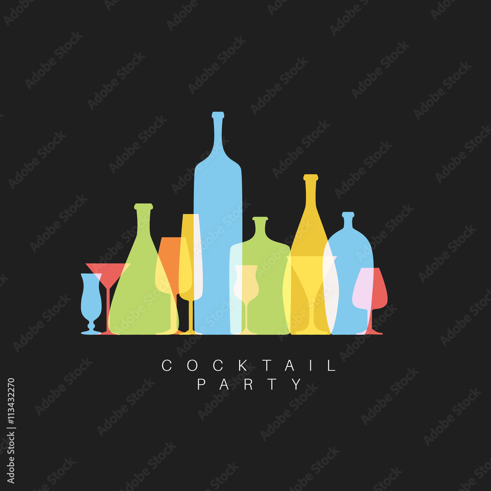 Vector Fresh Cocktail party invitation card with glasses and bottles