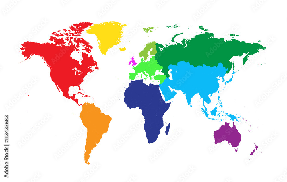 Fototapeta mapa świata płaski kolorowy wektor