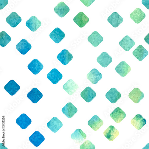 Vector seamless pattern. Green and blue watercolor drawn rhombs.