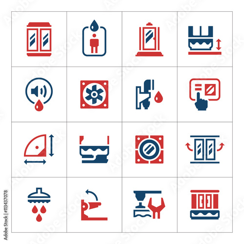 Set color icons of shower cabin