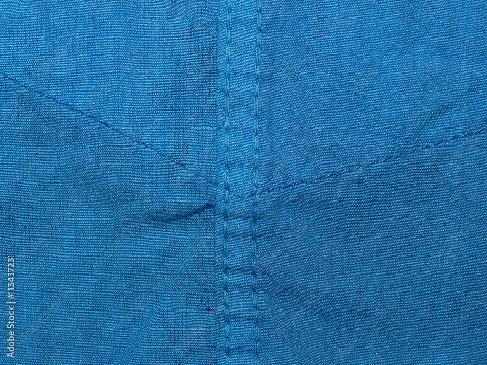 Naklejka premium синяя ткань сделанная из хлопка с просроченным швом синими нитками 