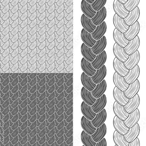 Vector set of seamless patterns with pigtails.