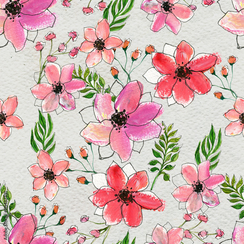 Seamless watercolor floral pattern photo