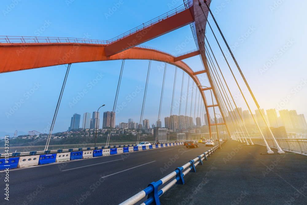 Fototapeta premium motion blurred traffic on bridge,chongqing china.