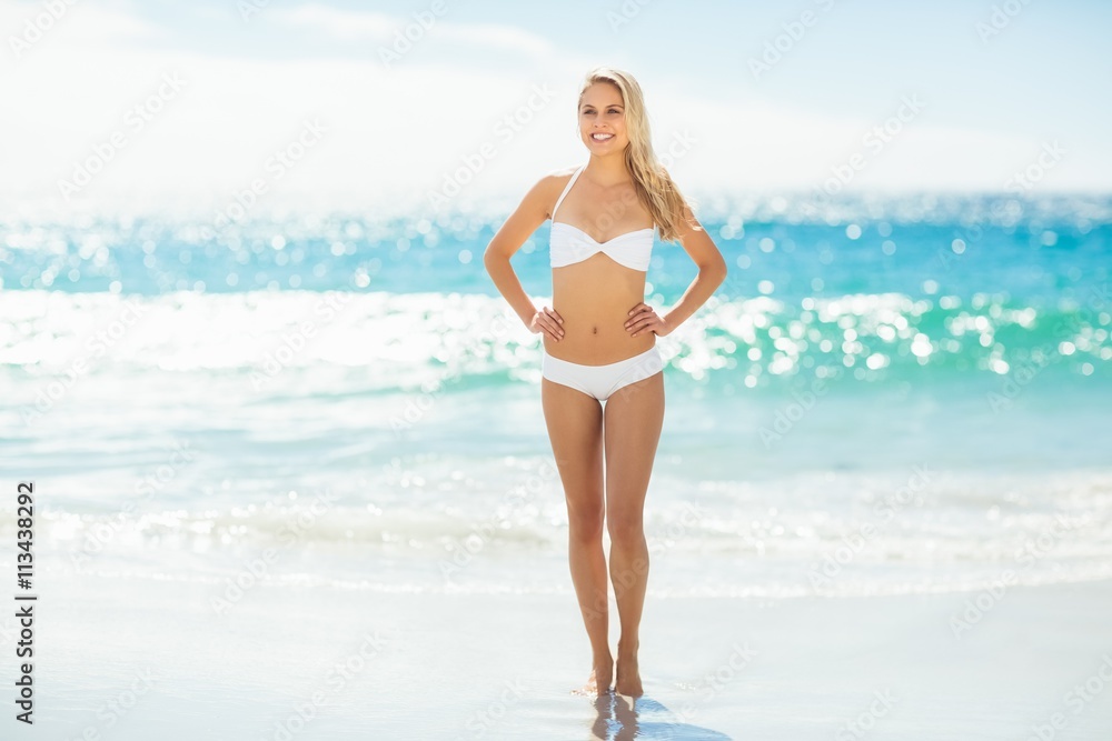 Young woman in bikini standing on beach Young woman in bikini standing on beach
