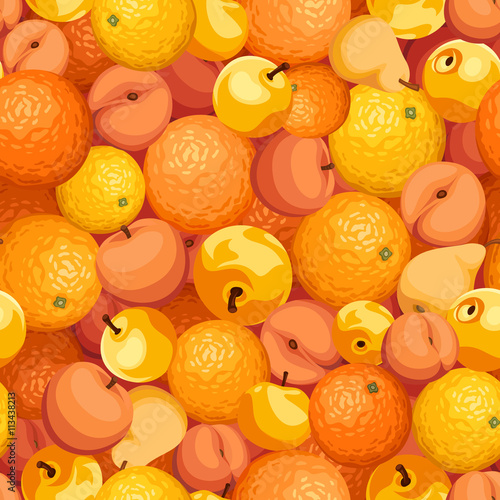 Vector seamless background with various orange fruits.