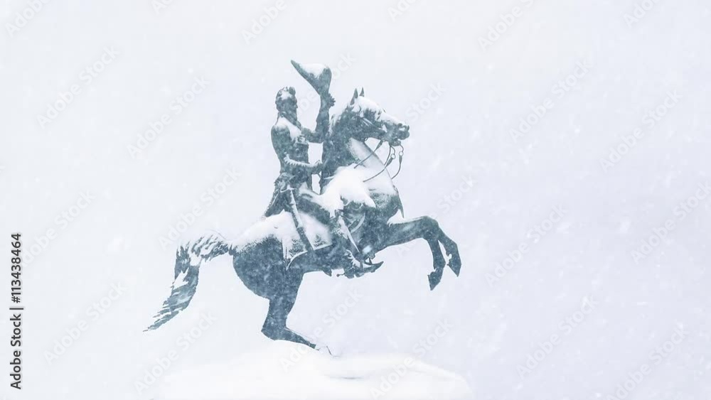 Statue In Snowstorm Statue In Snowstorm