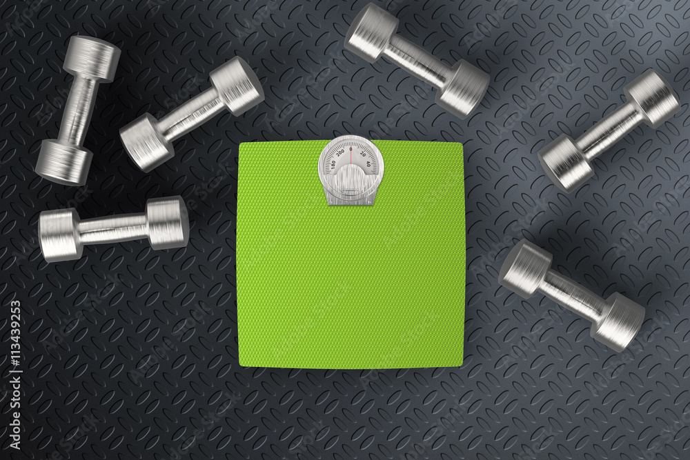 weight scale with metal dumbbells weight scale with metal dumbbells
