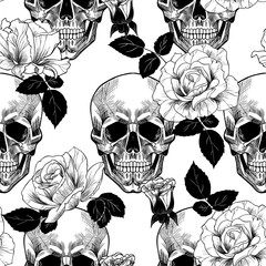Sierkussen Doodshoofd met bloemen patronen Schedel met rozen vector patroon  © Rina Oshi