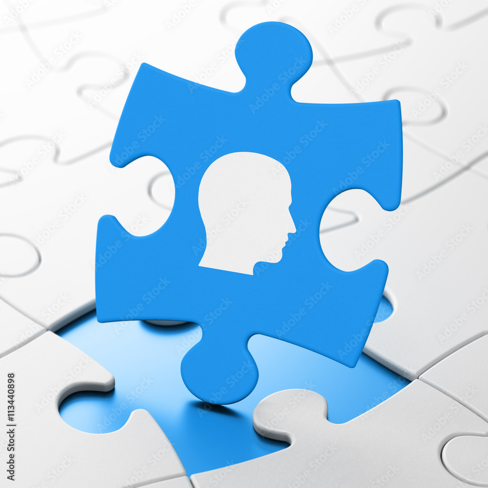 Advertising concept: Head on puzzle background Advertising concept: Head on puzzle background
