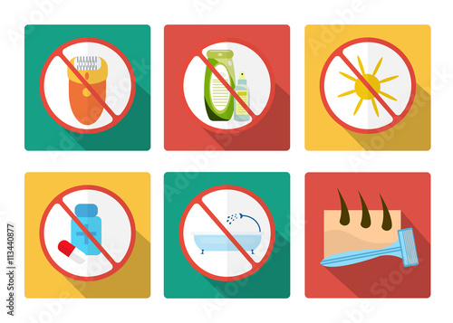 Stop or ban sign. icon sign the ban, icons, drug ban, prohibition, hair removal, tanning ban, ban cosmetic products, the prohibition to take a bath