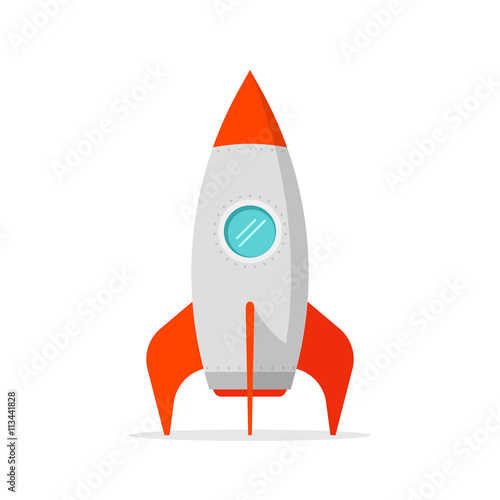 Rocket ship vector illustration isolated on white, flat cartoon rocket standing