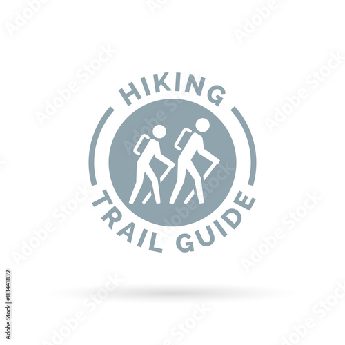 Hiking trail guide symbol with hikers icon. Vector illustration.