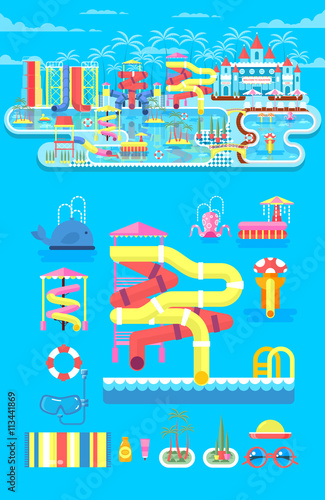 illustration set elements water park