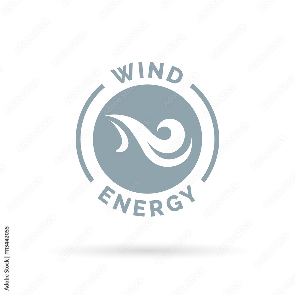 Naklejka premium Natural wind energy emblem sign with blowing air icon. Vector illustration.
